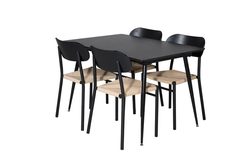 Polly Rektangulær Spisegruppe 120 cm med 4 Silar Spisestoler - svart/natur - Møbler - Bord - Spisegruppe