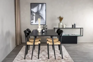 Polly Rektangulær Spisegruppe 120 cm med 4 Silar Spisestoler - svart/natur - Møbler - Bord - Spisegruppe