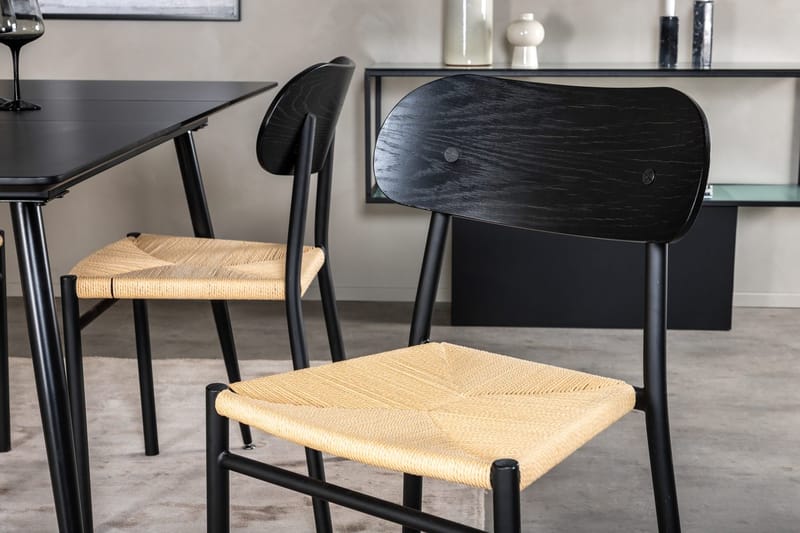 Polly Rektangulær Spisegruppe 120 cm med 4 Silar Spisestoler - svart/natur - Møbler - Bord - Spisegruppe