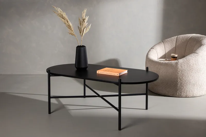 Pueblo 120 cm Ovalt Sofabord i Malt Tre - Svart - Møbler - Bord - Sofabord & salongbord
