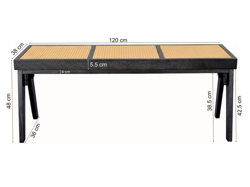 Ralvik benk 120 cm i rotting og massivt akasietre - svart rotting - Møbler - Bord - Spisebord & kjøkkenbord