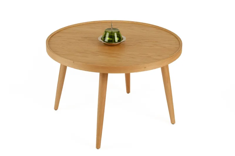 Ranvik 80 cm Rundt Sofabord med Hevet Kant i Eik, Brun