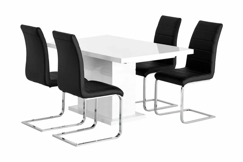 Ratliff Forlengningsbar Spisegruppe 180 cm m 4 Cibus Stoler, Hvit/Svart