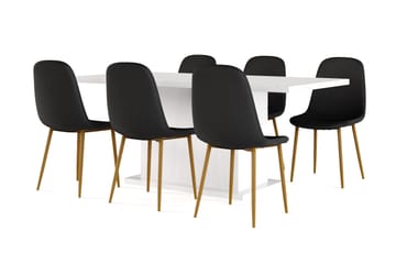 Ratliff Spisebord 180 cm Uttrekkbart med ileggsplate + 6 stk Nibe stol svart med eikeben - Hvit/Svart - Møbler - Bord - Spisegruppe
