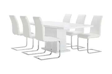 Ratliff Spisegruppe 180 cm + 6 Sorado Stoler - Hvit/Krom - Møbler - Bord - Spisegruppe