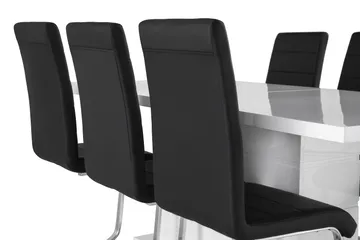 Ratliff Spisegruppe 180 cm + 6 Stoler Utvidbart med Tilleggsplate - Hvit/Svart PU/Krom - Møbler - Bord - Spisegruppe