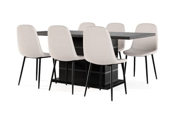 Ratliff Uttrekkbart Spisebord 180/220 cm Svart + 6 stk Nibe stol beige med svarte ben - Svart/Beige - Møbler - Bord - Spisegruppe