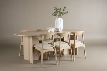 Rektangulær spisegruppe Tyresö 220 cm med 6 Ven stoler - Natur/Whitewash - Møbler - Bord - Spisegruppe