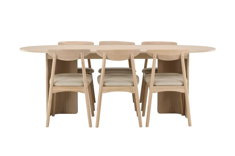 Rektangulær spisegruppe Tyresö 220 cm med 6 Ven stoler - Natur/Whitewash - Møbler - Bord - Spisegruppe