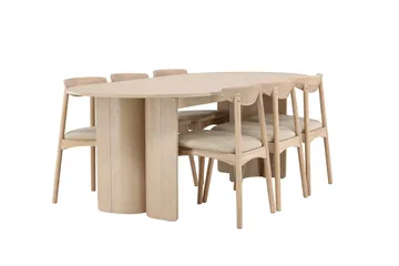 Rektangulær spisegruppe Tyresö 220 cm med 6 Ven stoler - Natur/Whitewash - Møbler - Bord - Spisegruppe