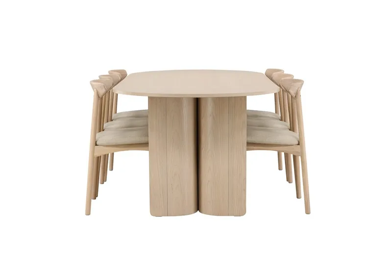 Rektangulær spisegruppe Tyresö 220 cm med 6 Ven stoler - Natur/Whitewash - Møbler - Bord - Spisegruppe
