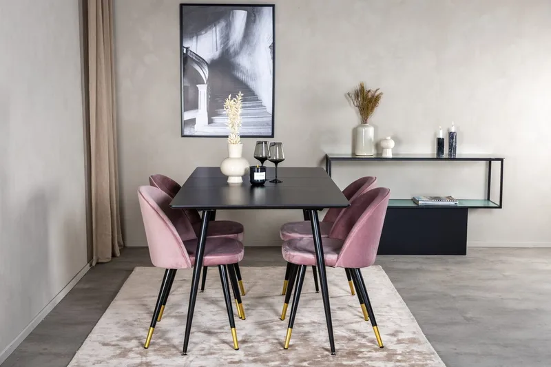 Rektangulær spisegruppe Venture Home Silar, Velvet - gammelrosa - Møbler - Bord - Spisegruppe