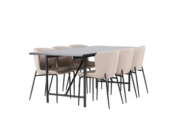 Rektangulär matgrupp Venture Home Beige Svart 6st - Møbler - Bord - Spisegruppe