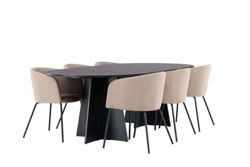 Rektangulär matgrupp Venture Home Beige Svart Linen - Møbler - Bord - Spisegruppe