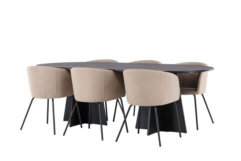 Rektangulär matgrupp Venture Home Beige Svart Linen - Møbler - Bord - Spisegruppe