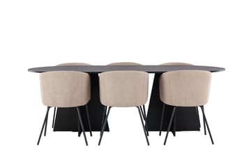 Rektangulär matgrupp Venture Home Beige Svart Linen - Møbler - Bord - Spisegruppe