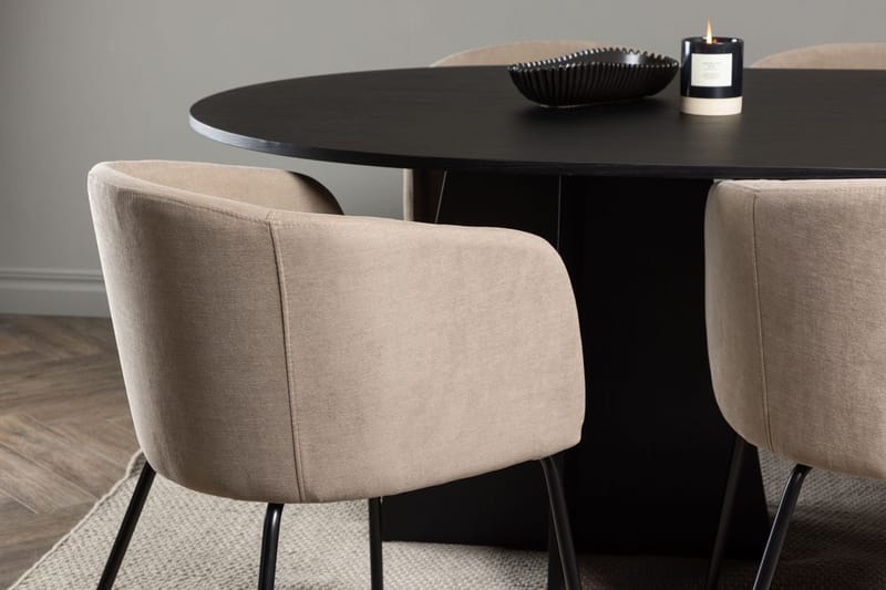Rektangulär matgrupp Venture Home Beige Svart Linen - Møbler - Bord - Spisegruppe