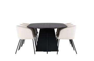 Rektangulär matgrupp Venture Home Beige Svart Sammet - Møbler - Bord - Spisegruppe