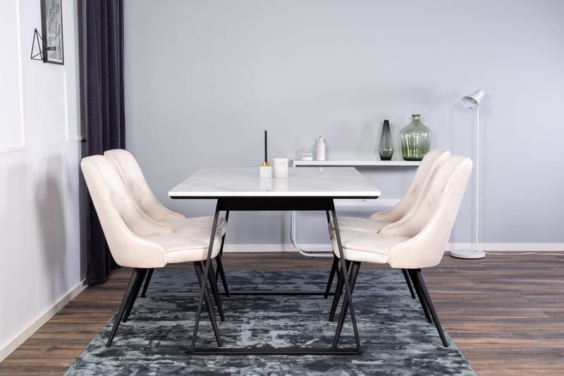 Rektangulär matgrupp Venture Home Beige Svart Svart - Møbler - Bord - Spisegruppe