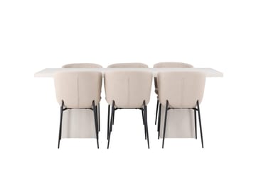 Rektangulär matgrupp Venture Home Beige Vit 6st - Møbler - Bord - Spisegruppe