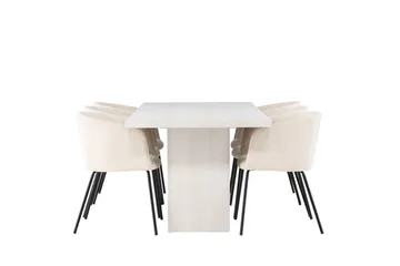 Rektangulär matgrupp Venture Home Beige Vit 6st - Møbler - Bord - Spisegruppe
