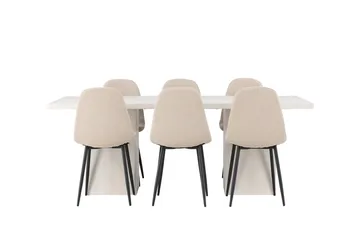 Rektangulär matgrupp Venture Home Beige Vit 6st - Møbler - Bord - Spisegruppe