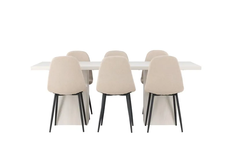 Rektangulär matgrupp Venture Home Beige Vit 6st - Møbler - Bord - Spisegruppe