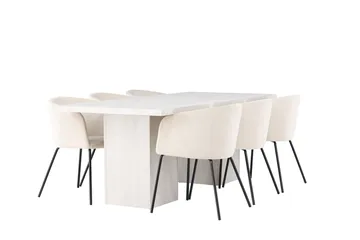 Rektangulär matgrupp Venture Home Beige Vit 6st - Møbler - Bord - Spisegruppe