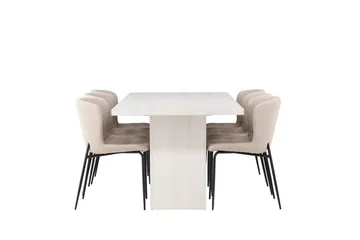 Rektangulär matgrupp Venture Home Beige Vit 6st - Møbler - Bord - Spisegruppe
