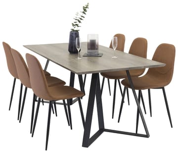 Rektangulär matgrupp Venture Home Brun Natur 6st - Møbler - Bord - Spisegruppe