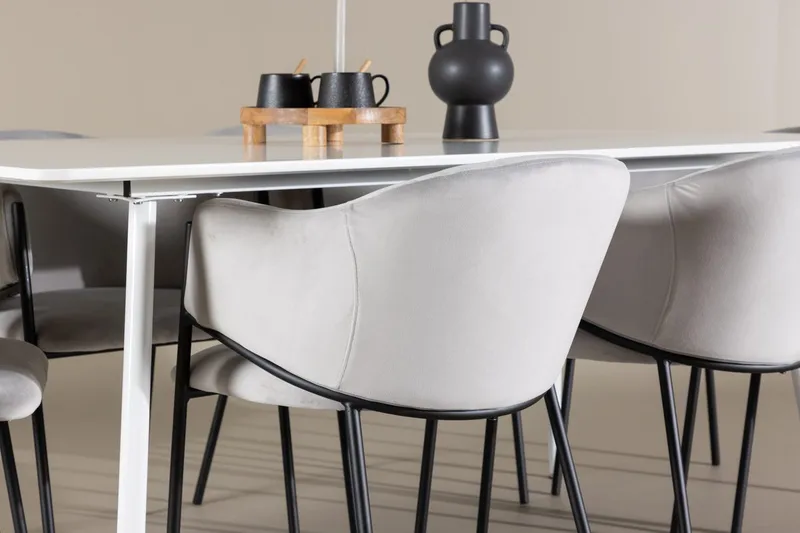 Rektangulär matgrupp Venture Home Grå Vit 6st - Møbler - Bord - Spisegruppe