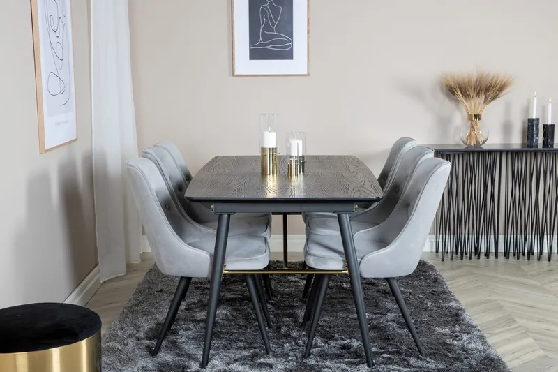 Rektangulär matgrupp Venture Home Ljusgrå Svart 6st, Lysegrå og sort