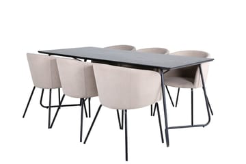 Rektangulär matgrupp Venture Home Mörkbeige Svart 6st - Møbler - Bord - Spisegruppe