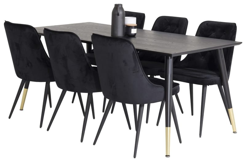 Rektangulär matgrupp Venture Home Svart Guld - Møbler - Bord - Spisegruppe