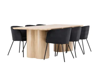 Rektangulär matgrupp Venture Home Svart Ljust trä 6st - Møbler - Bord - Spisegruppe