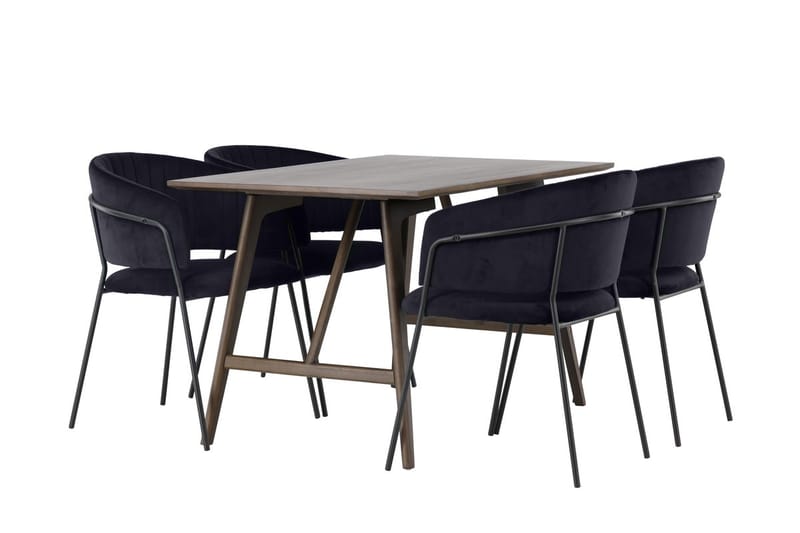 Rektangulär matgrupp Venture Home Svart Mörkbrun 4st - Møbler - Bord - Spisegruppe