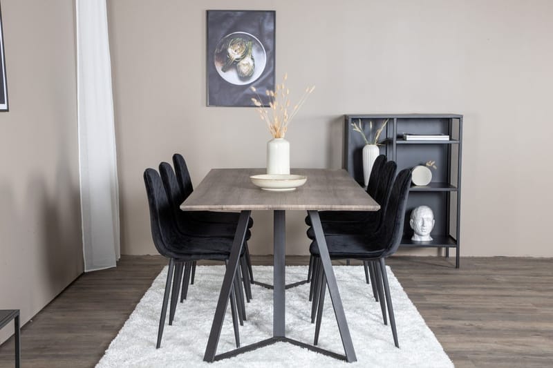 Rektangulär matgrupp Venture Home Svart Natur 6st - Møbler - Bord - Spisegruppe