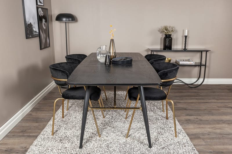 Rektangulär matgrupp Venture Home Svart Svart 4st - Møbler - Bord - Spisegruppe