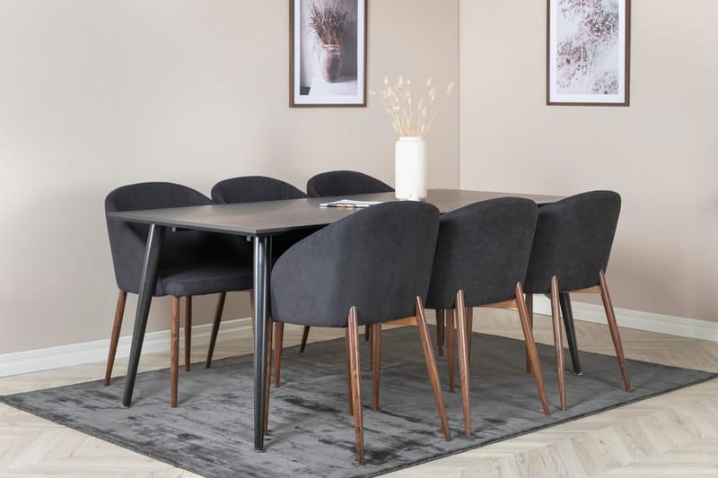 Rektangulär matgrupp Venture Home Svart Svart 6st