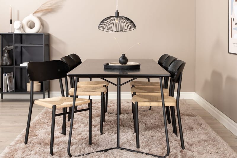 Rektangulär matgrupp Venture Home Svart Svart 6st - Møbler - Bord - Spisegruppe