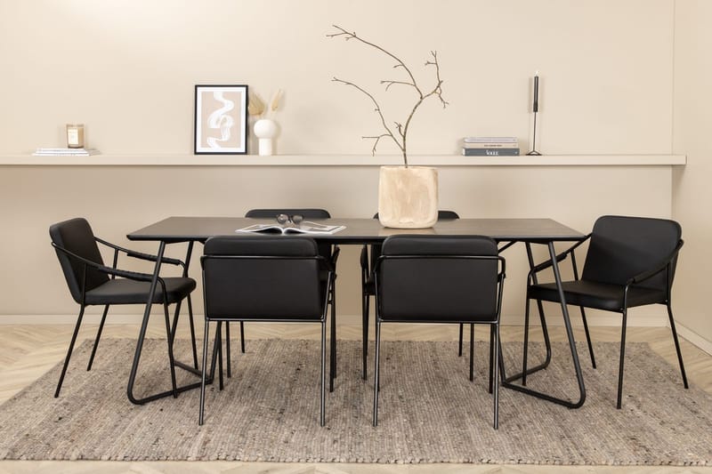 Rektangulär matgrupp Venture Home Svart Svart 6st - Møbler - Bord - Spisegruppe