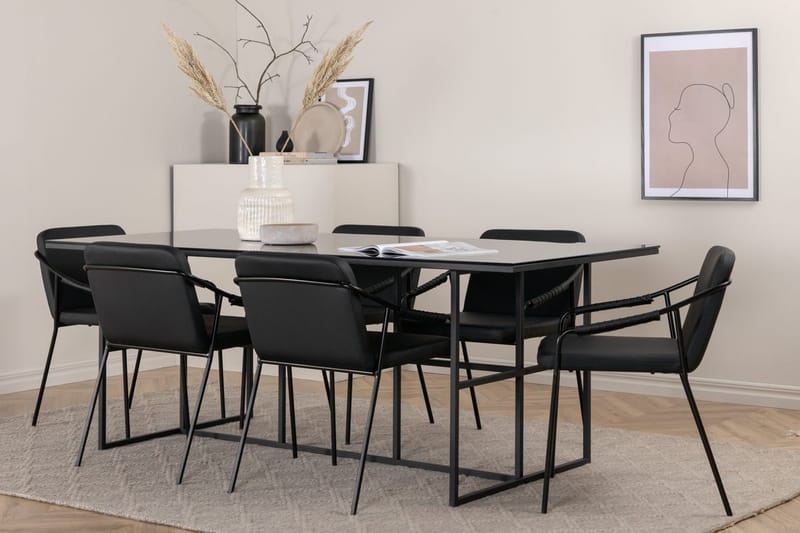 Rektangulär matgrupp Venture Home Svart Svart 6st - Møbler - Bord - Spisegruppe