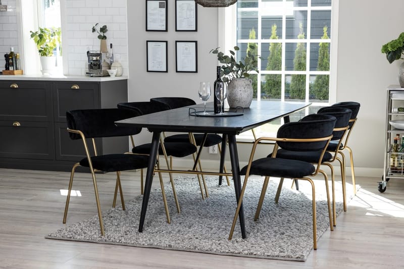 Rektangulär matgrupp Venture Home Svart Svart 6st - Møbler - Bord - Spisegruppe