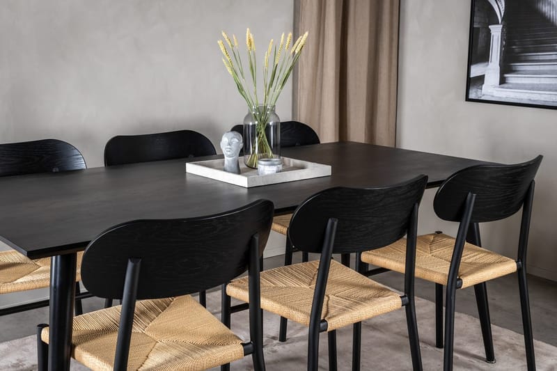 Rektangulär matgrupp Venture Home Svart Svart 6st - M øbler - Bord - Spisegruppe