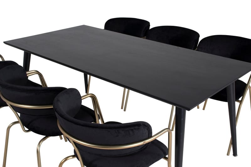 Rektangulär matgrupp Venture Home Svart Svart Mässing - Møbler - Bord - Spisegruppe