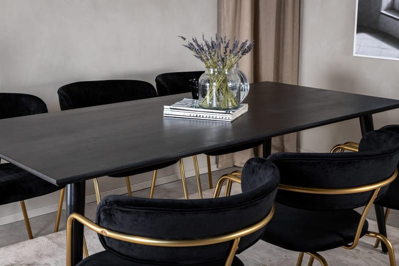 Rektangulär matgrupp Venture Home Svart Svart Mässing - Møbler - Bord - Spisegruppe