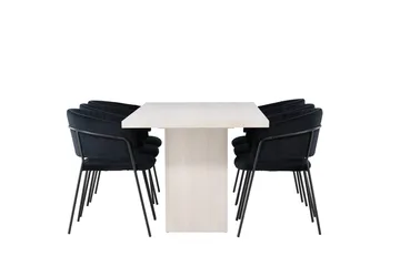 Rektangulär matgrupp Venture Home Svart Vit 6st - Møbler - Bord - Spisegruppe