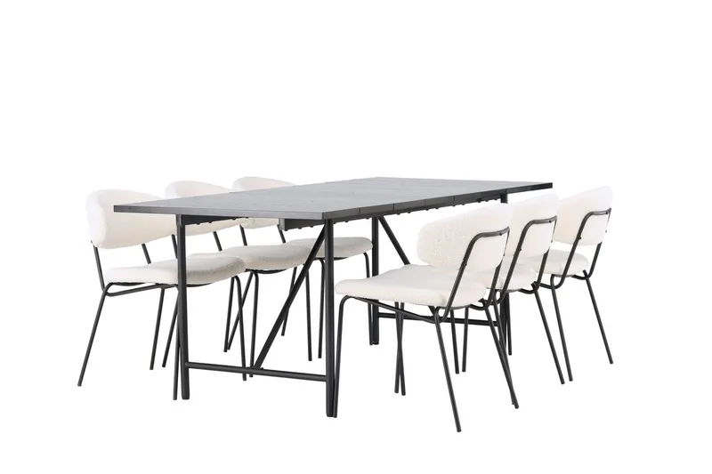 Rektangulär matgrupp Venture Home Vit Svart 6st - Møbler - Bord - Spisegruppe
