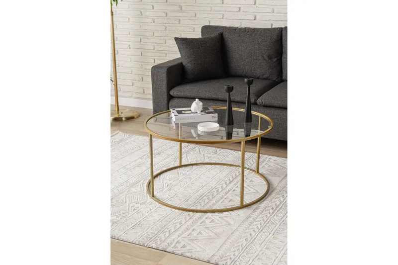 Retzow 80 cm Rundt Sofabord i Glass med Glassplate og Åpent Understell - Klar - Møbler - Bord - Sofabord & salongbord