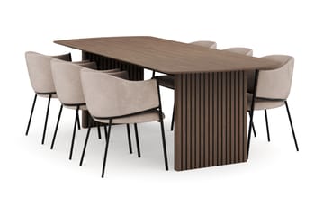 Richeto Ovalt Spisegruppe Røkt Eik 240 cm med 6 Evelina Spisestoler - Røyket Eik - Møbler - Bord - Spisegruppe